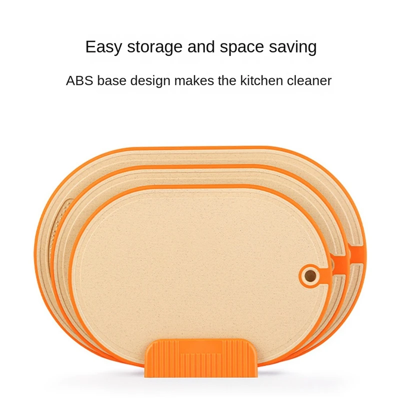 3 Pcs Chopping Board Breakfast Board Non-Slip With Juice Groove & Garlic Press Groove, Orange