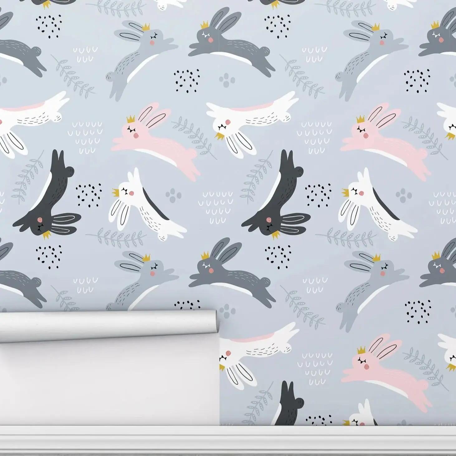 

Обои со прыжками и кроликами, клейкие обои с животными для стены, детской комнаты, детской комнаты, настенное искусство, традиционная флизелиновая фреска