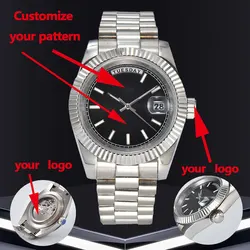 Sapphire glass 8285 movement dual calendar dial customizable logo watch DIY men's luxury watch 8285 stainless steel case