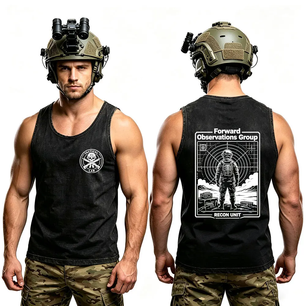 Forward Observations Group Tactical Skeleton Military Vintage Washed Tank Tops Men's Women 100% Cotton Sleeveless Vest T-shirts