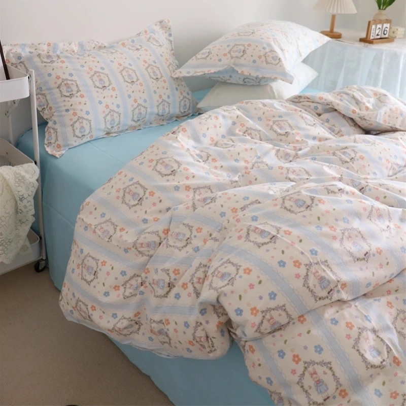 

Sheet Bedding Flat Fitted 4-Piece Nordic Cotton Modern Cover Hotel Set Bed Comfortable 3-Piece Soft Pillowcase Duvet Breathable