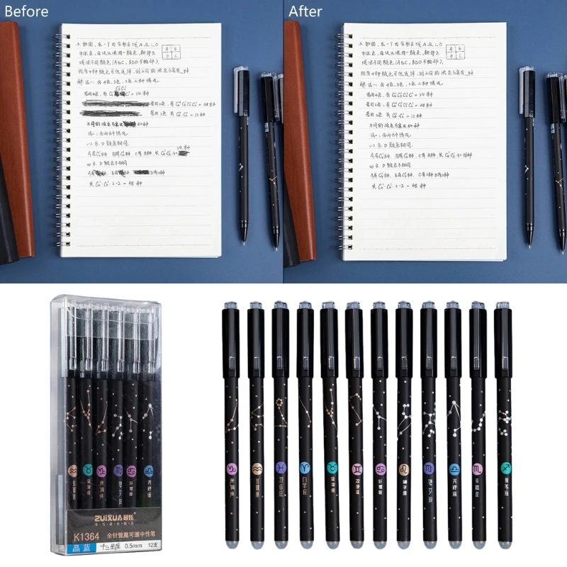 Pack of 12 Erasable Gel Pen Pen Funny Writing Pen Blue/Black for Student Boy Girl, 0.5mm Fine Point