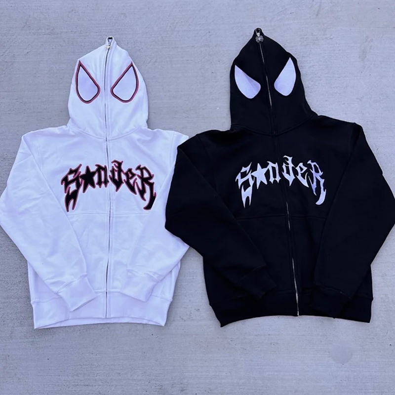 Y2K Clothes Sweatshirt Full Zip Up Spider Hoodie Women Men Streetwear Harajuku Graphic Oversized Jacket Hood Shirt Punk Gothic