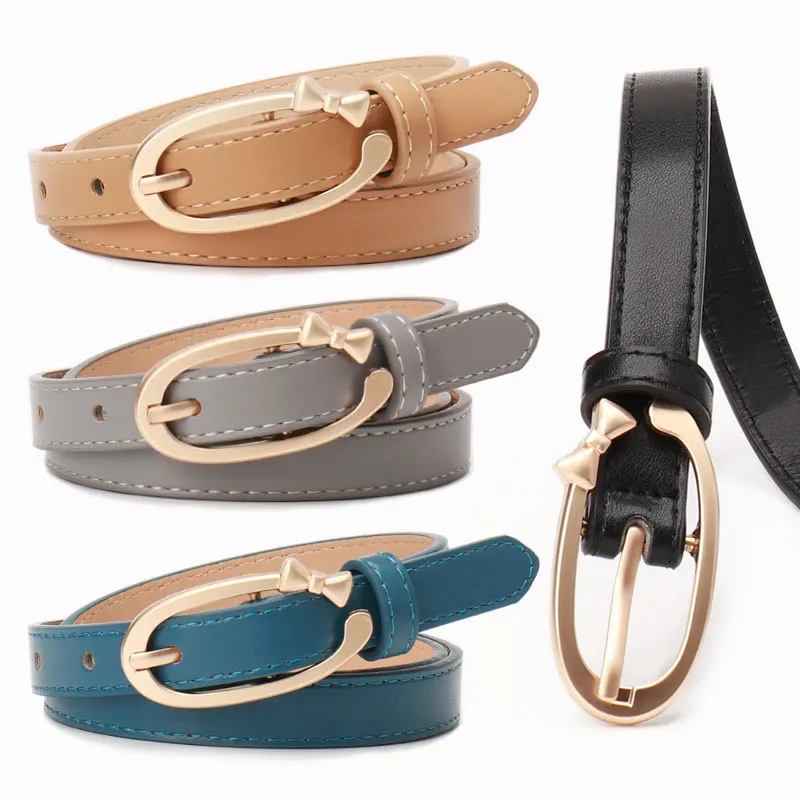 1spc women's PU belt versatile, simple and sweet alloy small butterfly knot buckle belt, women's decorative denim pants belt