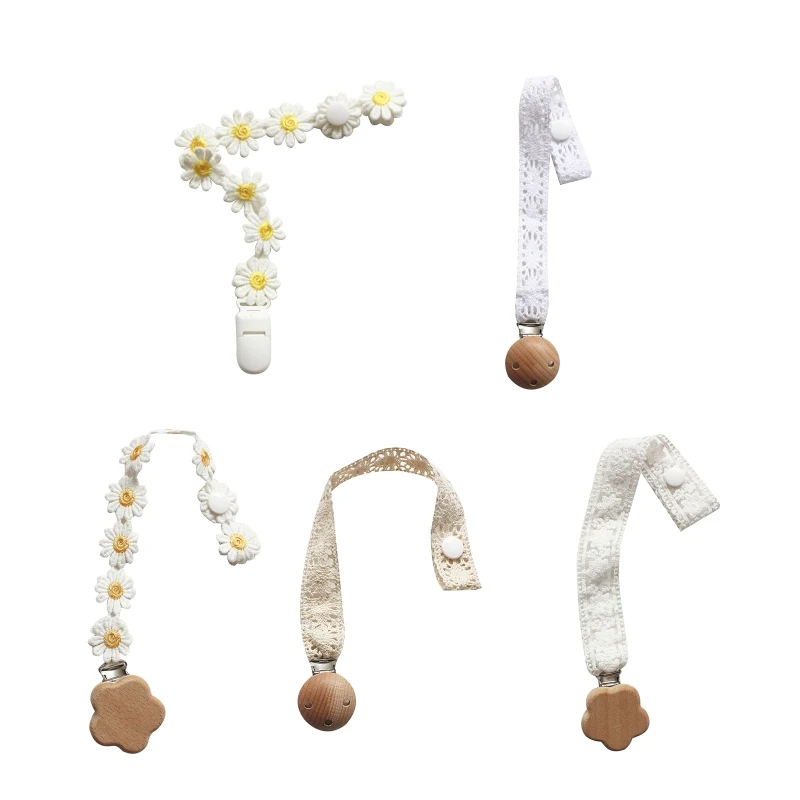 Baby Pacifier Clip Small Daisy Lace Newborn Kids Infant Toddler Nipple Soother for Home Indoor Outdoor Anti Lost Cartoon Holder