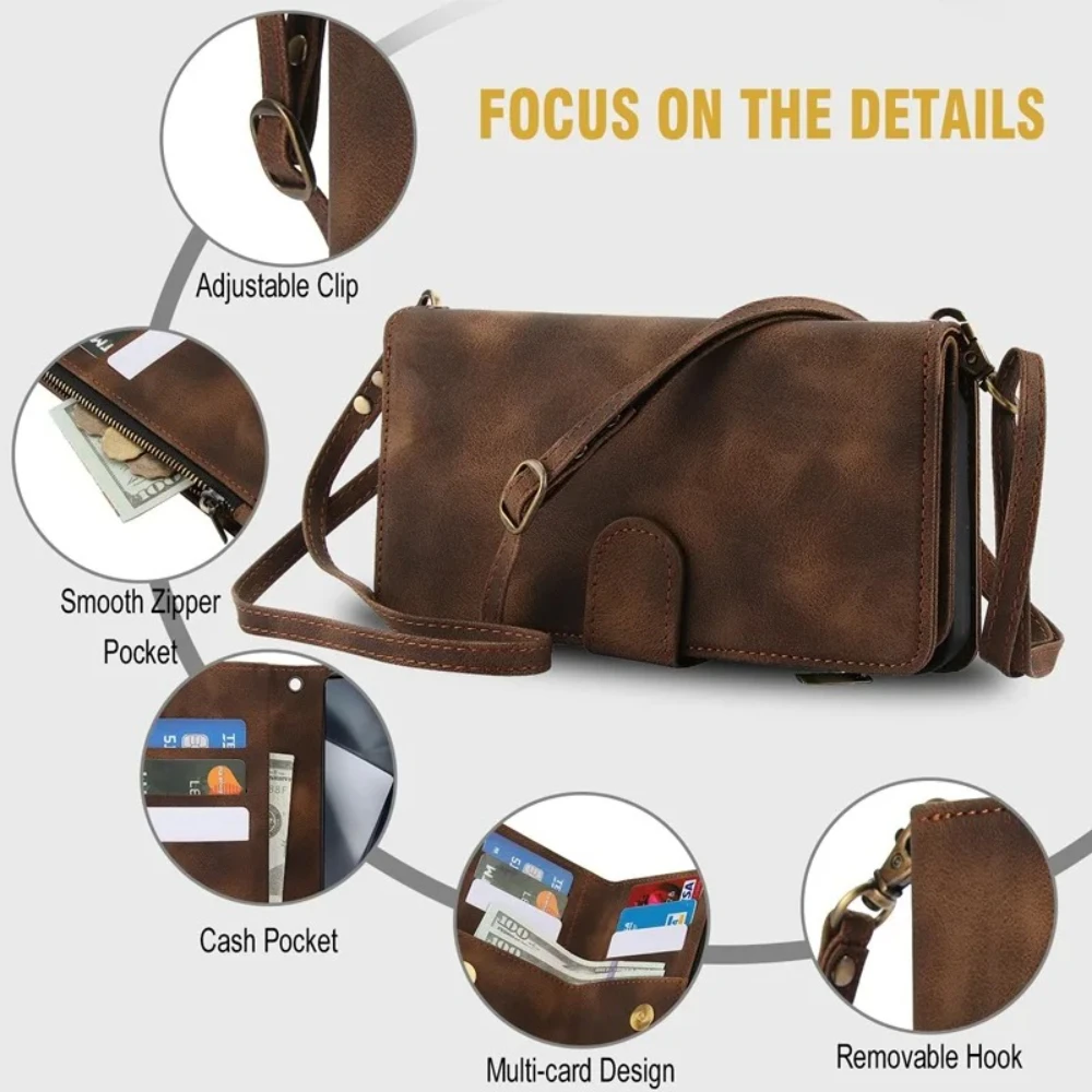 

Чехол для телефона из искусственной кожи для Samsung Galaxy S25 Ultra Edge S24 Plus S23 FE S22 S21 S20 Note 20, кошелек через плечо с ремешком и ремешком для карт