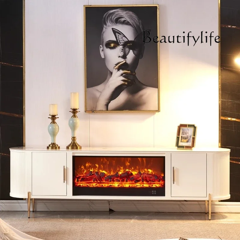 

Тумба под телевизор S45 в стиле минимализм и лёгкой роскоши с имитацией каменного сланца, декор для каминной зоны, для гостиной и виллы, дизайнерская, с эффектом пламени