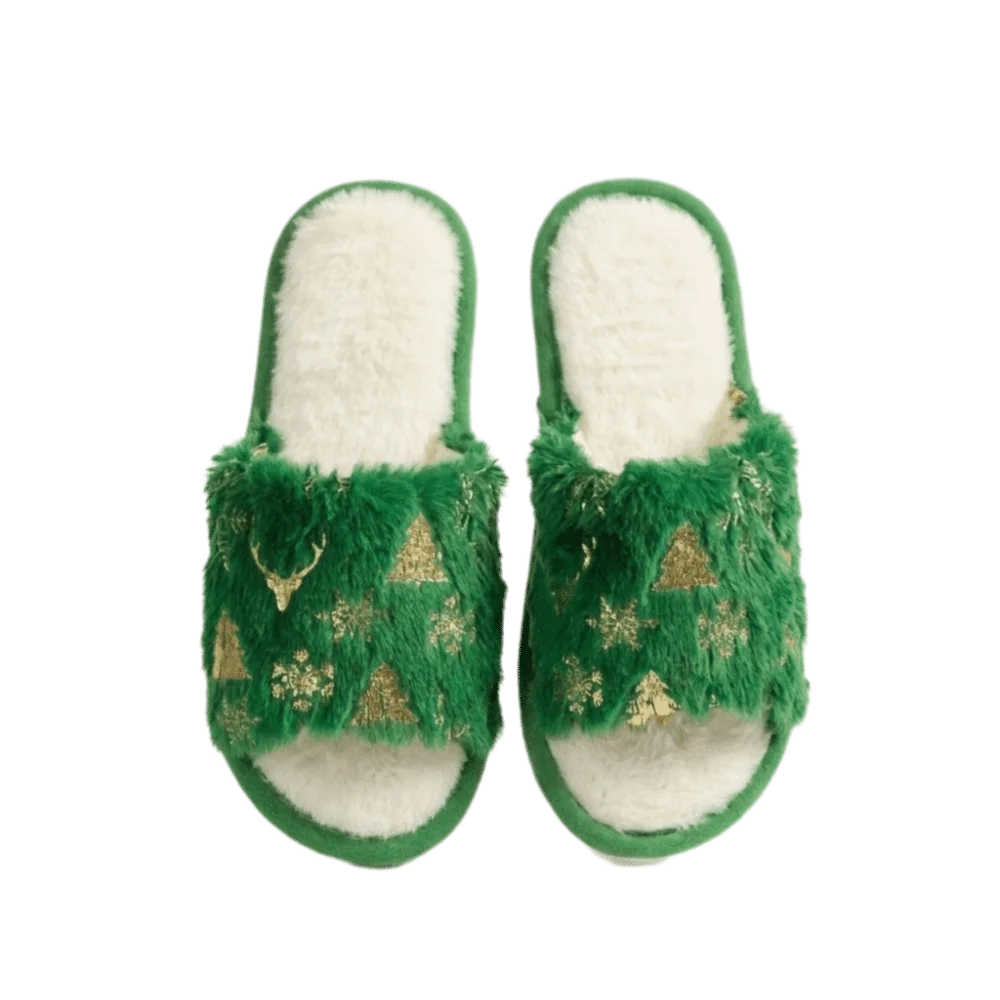 Unisex EVA Christmas House Slippers Upper Non-Slip Fleece Lined Slippers Warm Soft Sole Open Toe Slippers Holiday