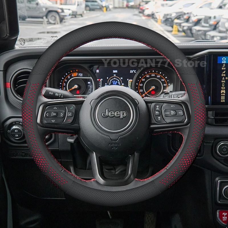 

Leather Car Steering Wheel Cover For Jeep Wrangler 2026 2012-2025 Covers For Covers Auto jeep Compass Accessories 2025
