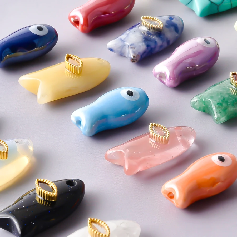 Natural Stone Eye Fish Charms For Jewelry Making Supplies Vintage Animal Pendant Charm Handmade Bracelets Necklace Earrings Bulk