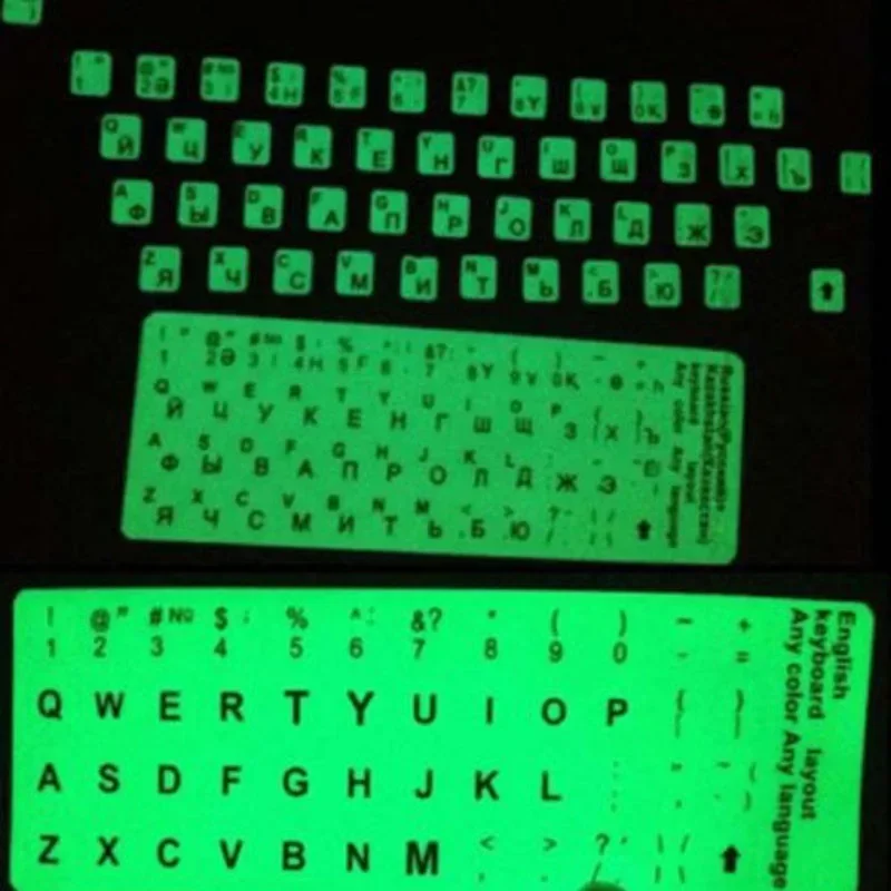English or Russian Fluorescent Glow in Dark Letter Alphabet Keyboard Sticker Green Light Stick for Universal PC Laptop Keyboard