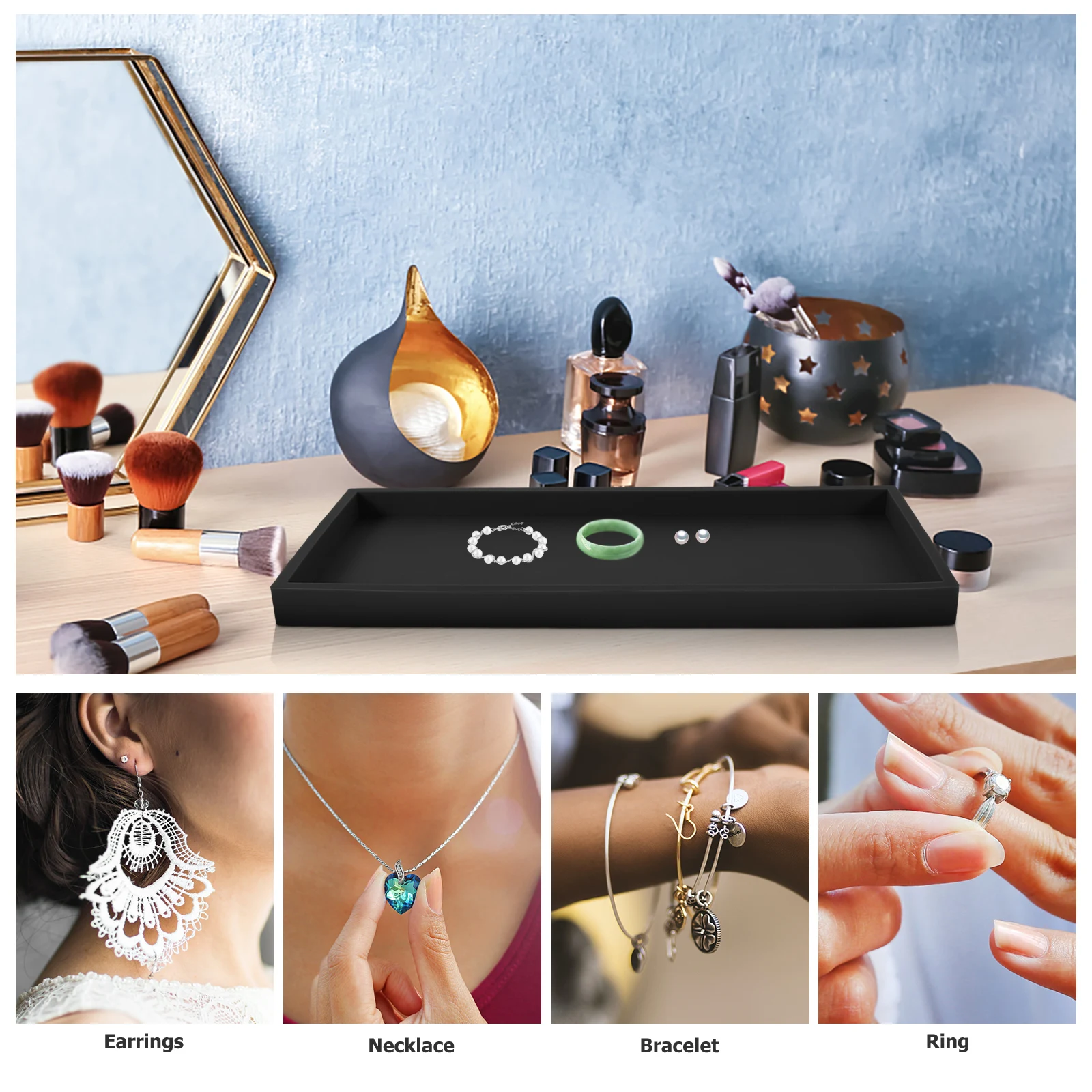 

Large Silicone Vanity Tray for Bathroom Counter Desktop Storage Ring Key Holder Makeup Perfume Soap Organizer Drying Mat