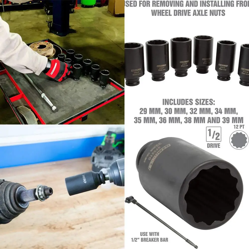 

37321 Набор головок для гаек приводной оси, 8 шт., 1/2 дюйма, набор 12 точек, 29 мм, 30 мм, 32 мм, 34 мм, 35 мм, 36 мм, 38 мм и 39 мм, набор головок с