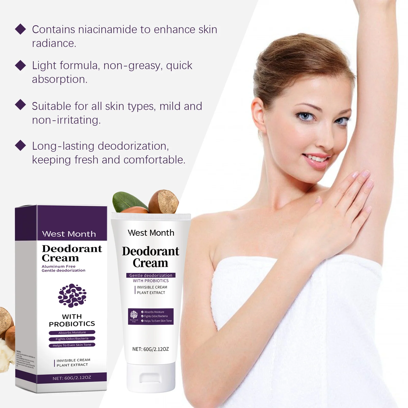 West&Month Underarm Deodorant Cream Long Lasting Aroma Whitening Refresh Antiperspirant Armpit Body Sweat Odor Eliminator Lotion