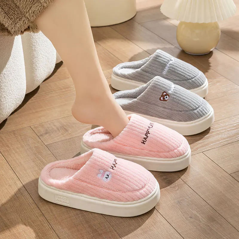 Winter Plush Slippers for Women & Men - Thick Sole Couple House Shoes, Warm Fleece-Lined Indoor Slides with Non-Slip Sole image 3