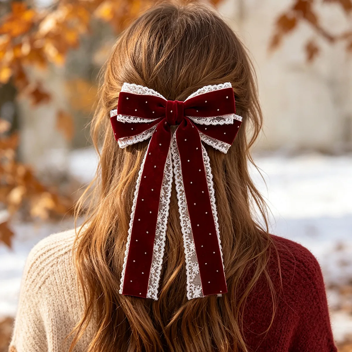 24pcs Winter Velvet Hairgrips with Long Tassel Ruffle Polka Dot Bow Hairpins for Girls Women Christmas Hair Accessories Bow Clip