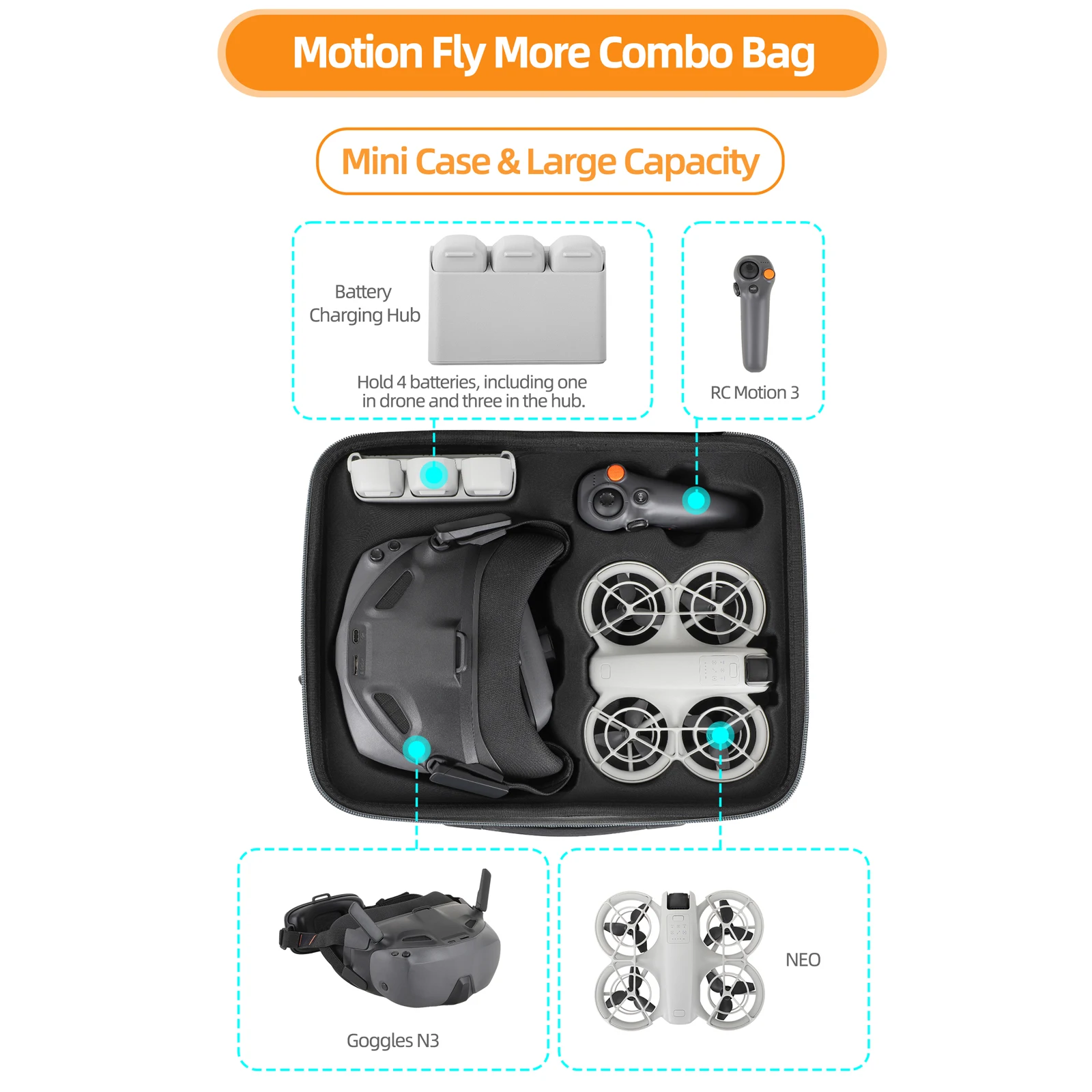 Combo Bag For DJI NEO Motion Fly More Combo Goggles N3 DJI RC Motion 3 Large Capacity Storage Case With Sling Strap Handbag ACC