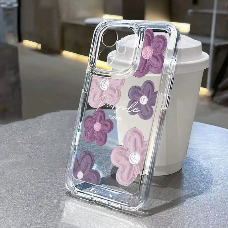 Oil Painting Flower Phone Case  Suitable for iPhone 16 15 14 Plus 13 12 11 Pro Max Cute Simple Shockproof Soft Back Cover image 2
