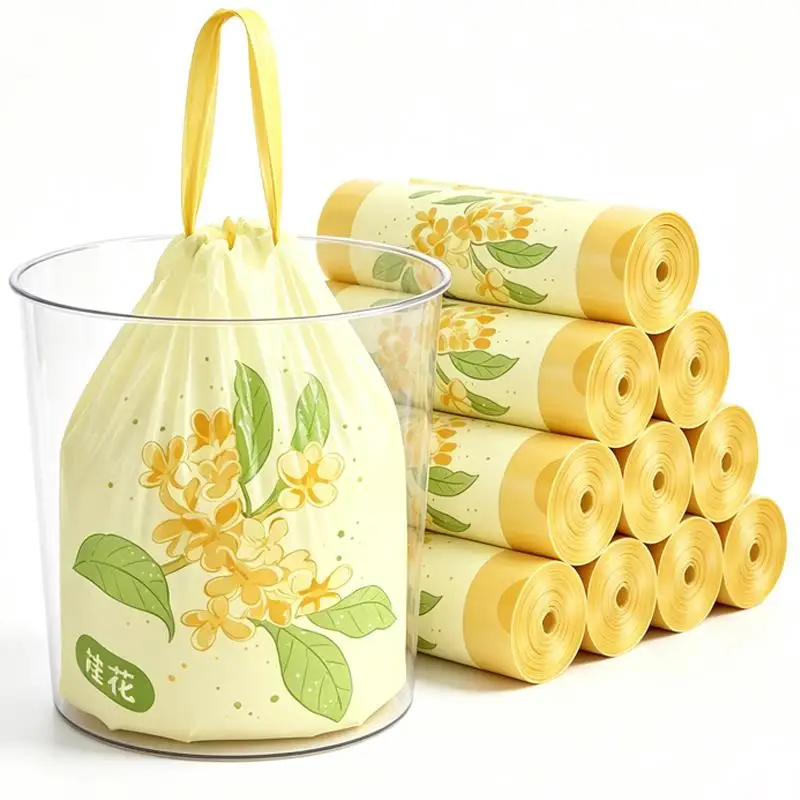 4rolls Osmanthus Drawstring Trash Bags, Tear-Free Garbage Bag, for Kitchen, Bathroom, Bedroom & Household Waste Disposal XJM