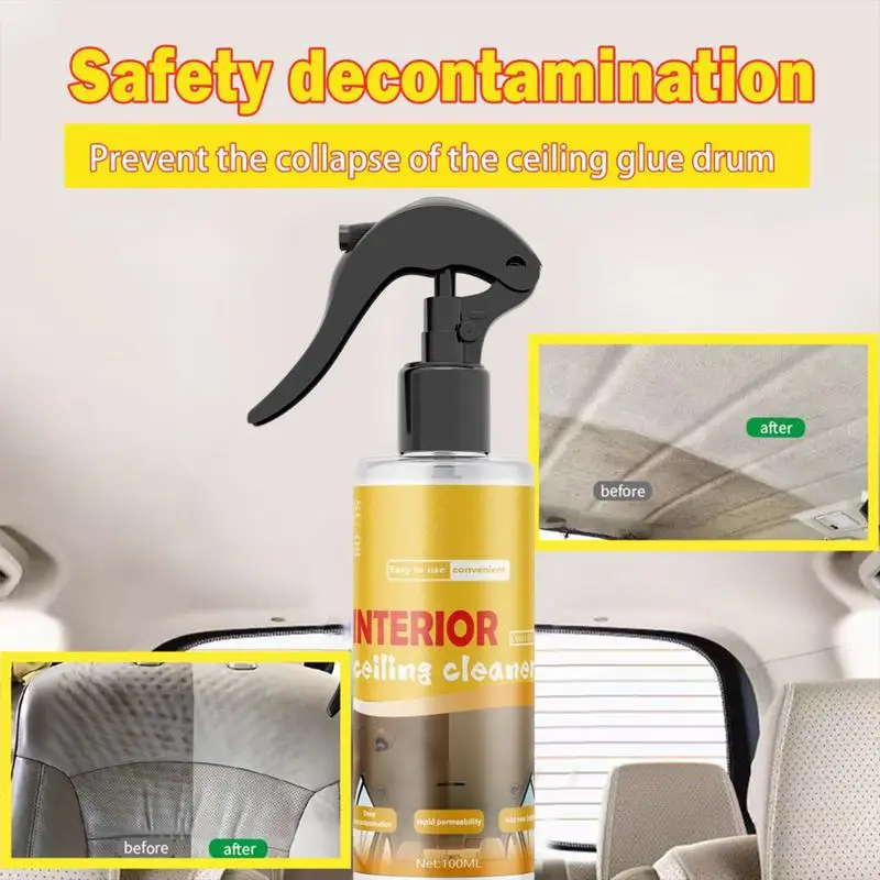 Fabric Cleaner For Car Interior 100ml Multipurpose Car Velvet Ceiling Leather Seat Cleaner Spray Solution Stain & Smell Remover