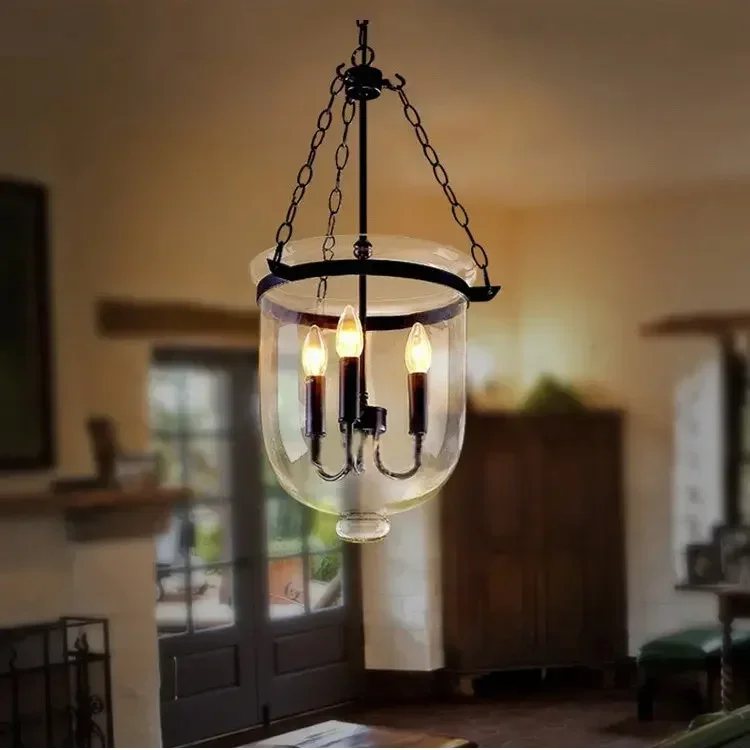 

American Country Black/Rust Color Clear Glass Foyer Pendant Light Retro Dining Room Decoration Light D250MM/350MM