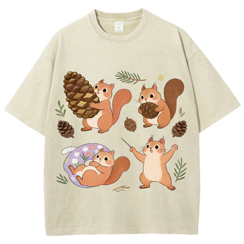 

Squirrel Design Loose Short Sleeve T Shirt 100% Cotton Unisex Fashion Graphic Tee for Men Women Casual Wear Aesthetic Retro