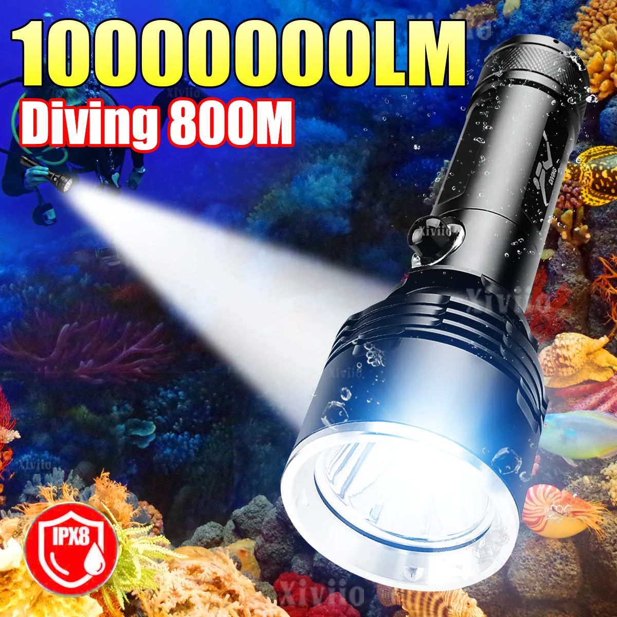 

Новейший сверхъяркий светодиодный фонарь для дайвинга 1000000LM, профессиональный подводный фонарь, водонепроницаемый IPX8, для подводного плавания