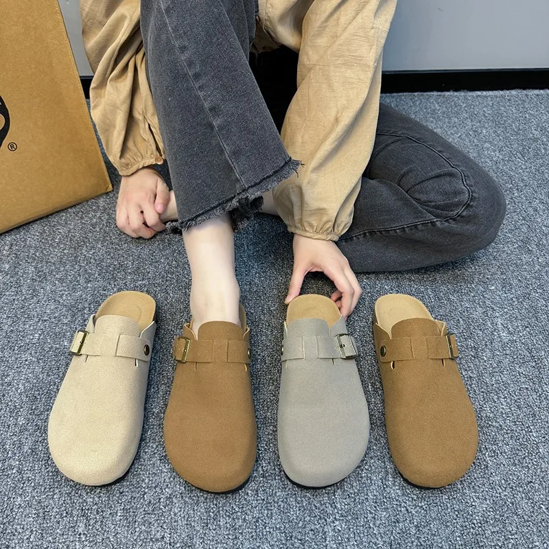 

New Fashion Women's Suede Mules Slippers Cork Antislip Slippers With Arch Support Outdoor Home Shoes