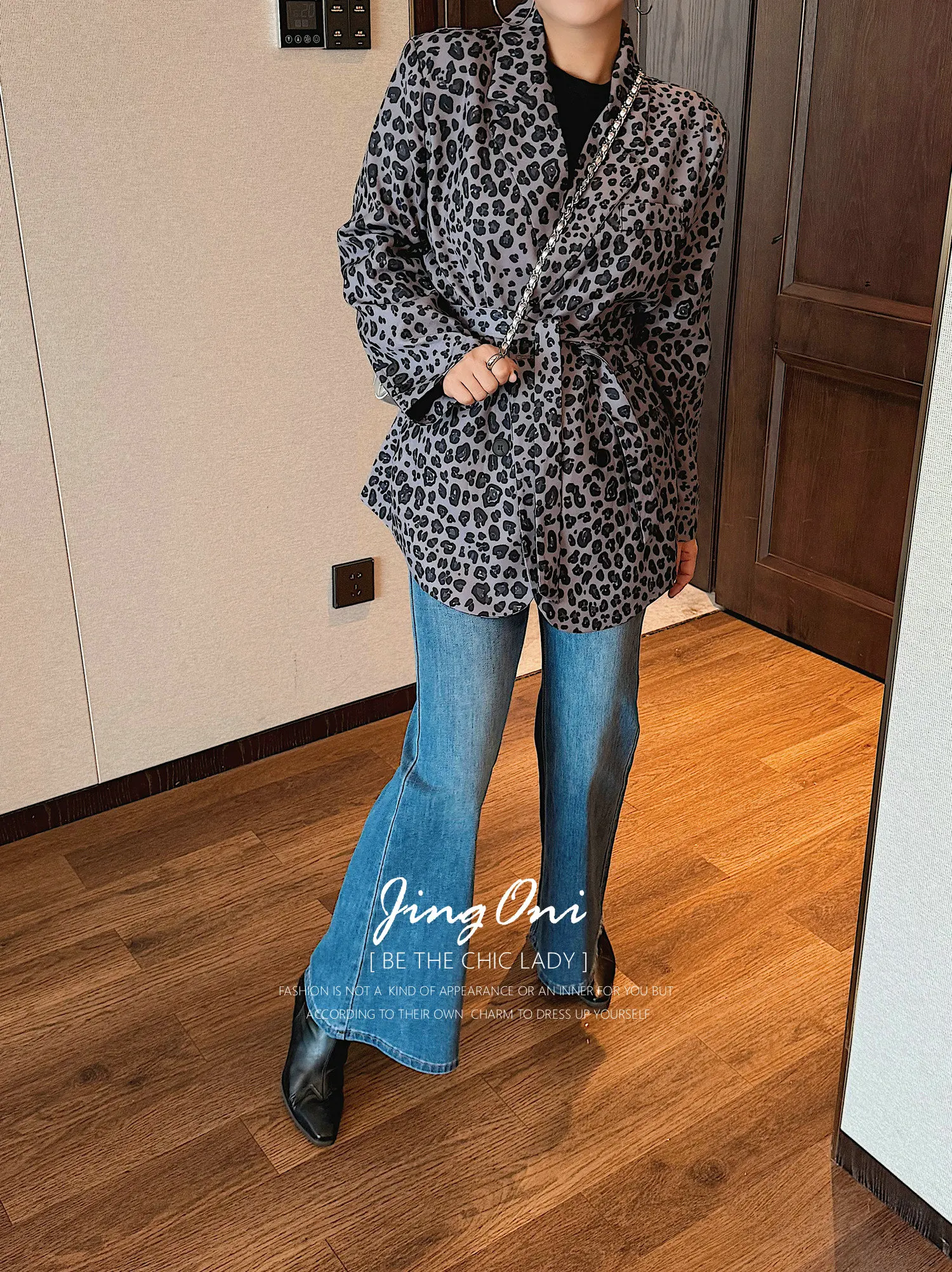 سترة ليوبارد ملابس نسائية سترة أنيقة معطف ربيع الخريف كم طويل كوري أنيق 2025 بدلة أنيقة جديدة فاخرة مقصوصة #3