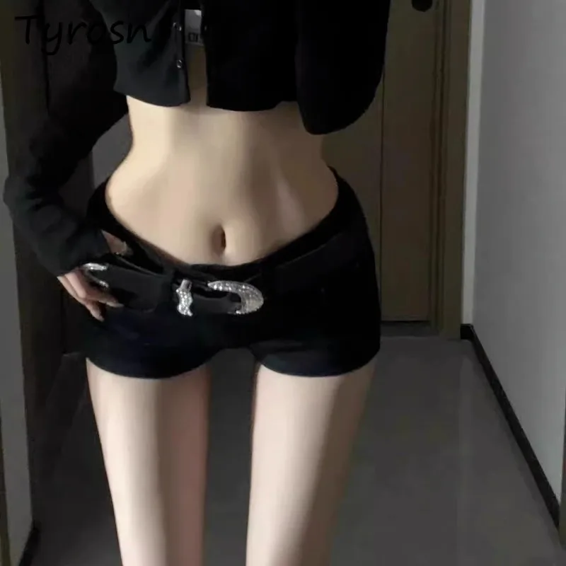 Mini Denim Shorts Women Low Waist Sexy Slim Temperament Wrap Hip Black Trousers Night Club Fashion American Style Streetwear Y2k