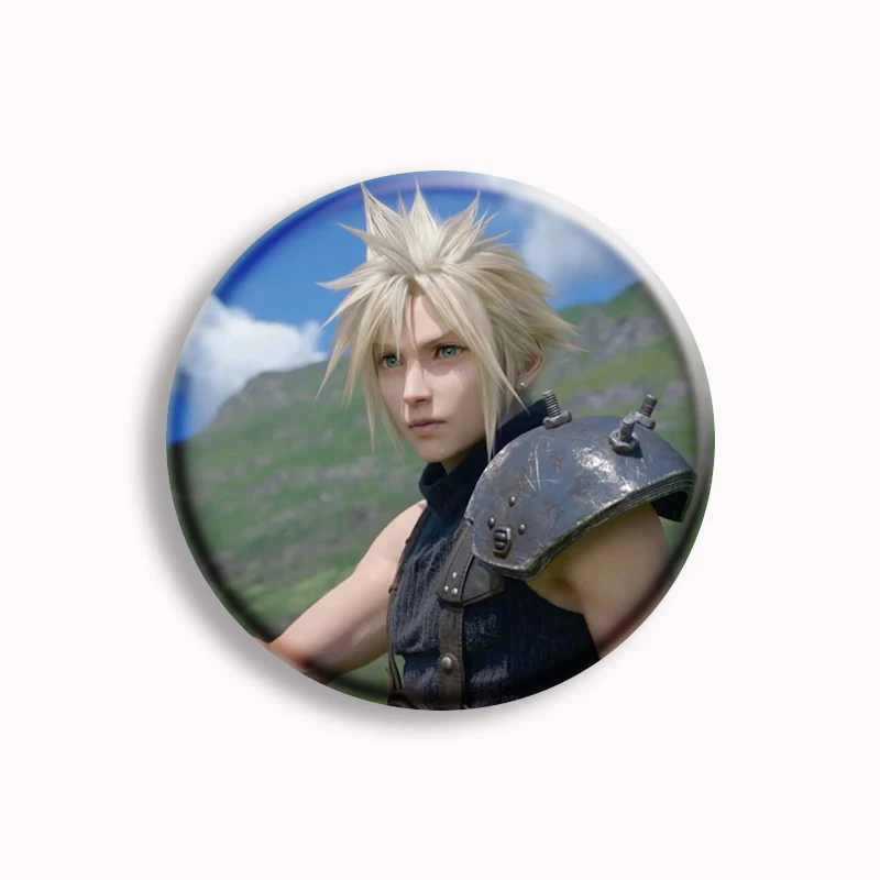 Cloud Strife Final fantasy 7 Soft Button Pin Final Fantasy Vii Remake Brooch Pink Bow Cloud Badge Backpack Decor Friends Gifts