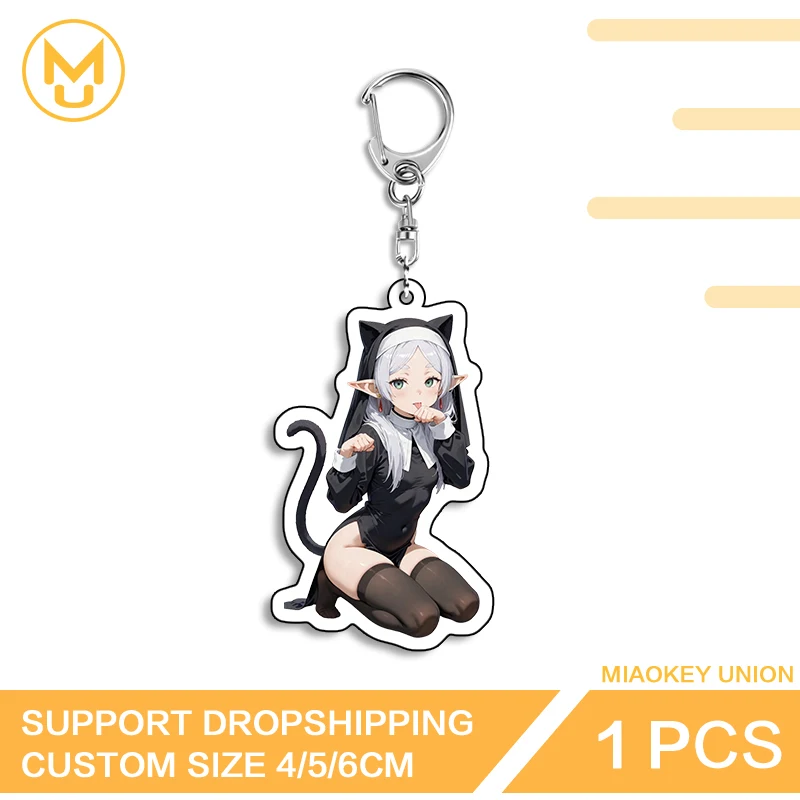Kneel Sitting Frieren Premium Decorative Attractive Double Sided Acrylic Keyring Lightweight Functional Simple Daily Accessory