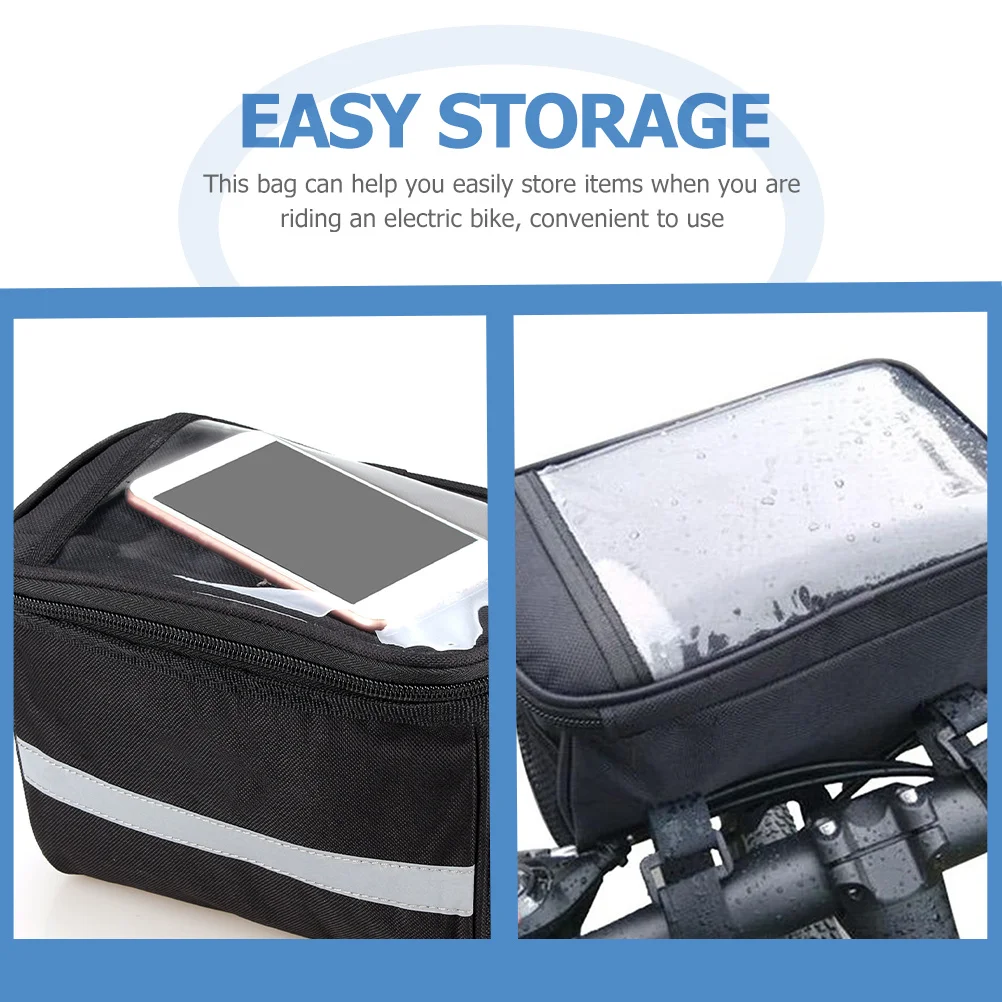 

Bike Storage Bag Electric Bike Handlebar Pouch Durable Oxford Cloth Hanging Organizer For Bicycle Electric Vehicle Tricycle