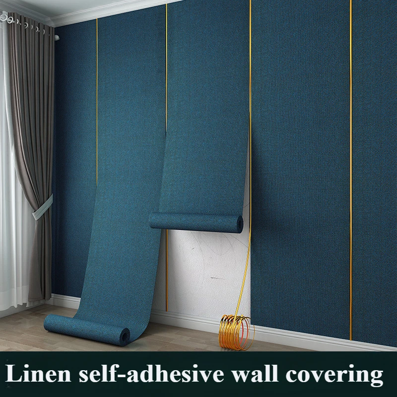 

Linen self-adhesive wall cloth anti-collision wall wallpaper bedroom wall decoration soft package waterproof background