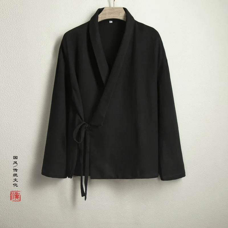 2025 Spring Chinese Style Men Cardigan Kimono Traditional Japanese Samurai Vintage Streetwear Hanfu Male Shirt Mens Kimono Shirt