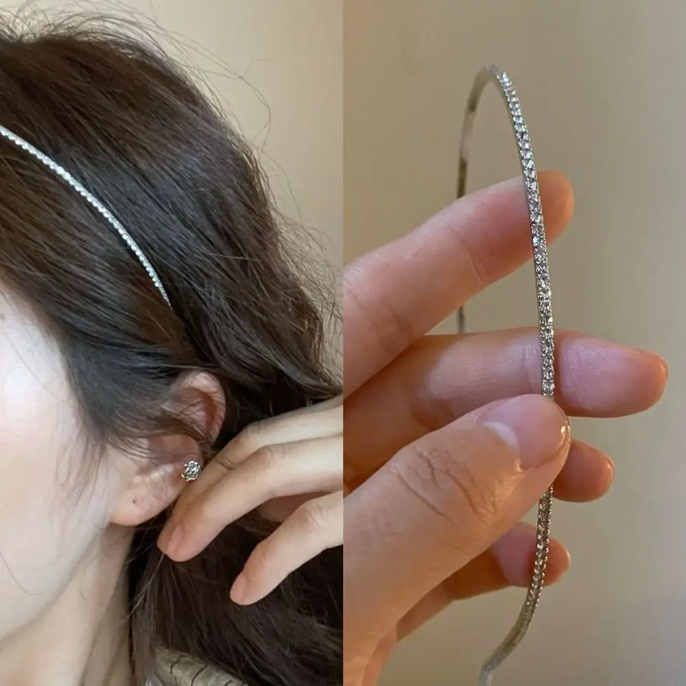 

Vintage Super Thin Headbands Jewelry Silver Simple Rhinestone Hair Hoop Headwrap Classic Metal Crystal Hairband Bride Wedding