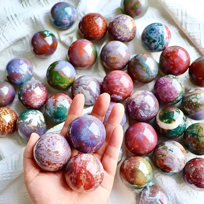 Exquisite Natural Ocean Jasper Ball Decoration Ocean Jasper Crystal Sphere - Colorful Reiki Healing Stone For Yoga, Meditation