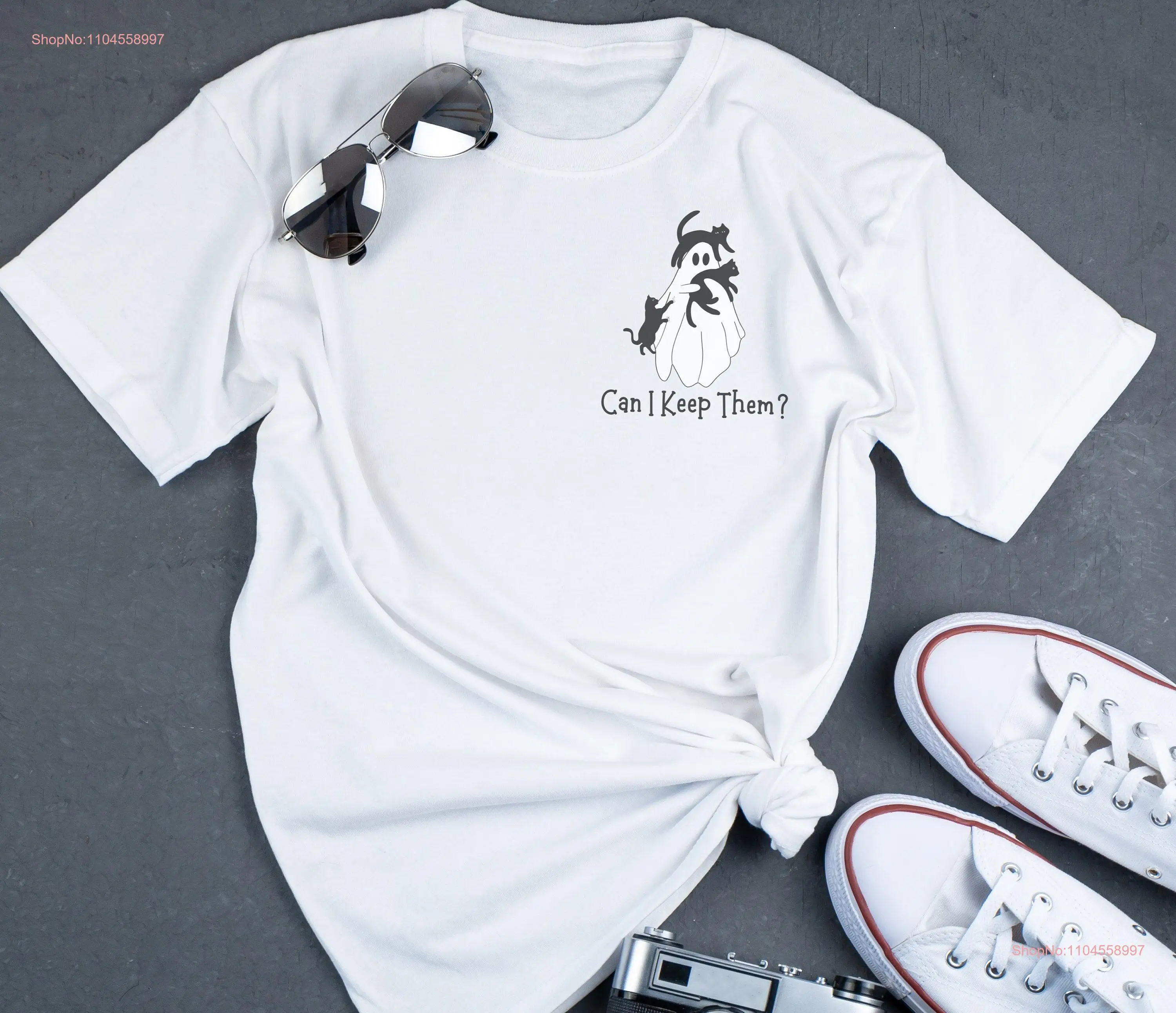 T-shirt drôle d'halloween pour adultes, en coton lourd, manches longues ou courtes, peut-je gardez-les GhosT CaT Lover Black Cats