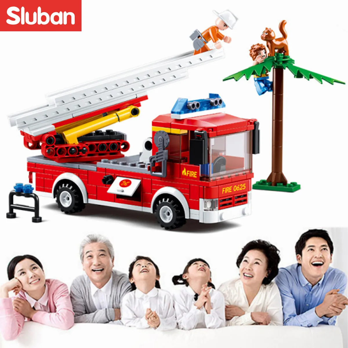 Sluban Building Block Toys City Fire Fighter 269PCS Bricks B0625 Aerial Ladder Fire Truck Compatbile With Leading Brands