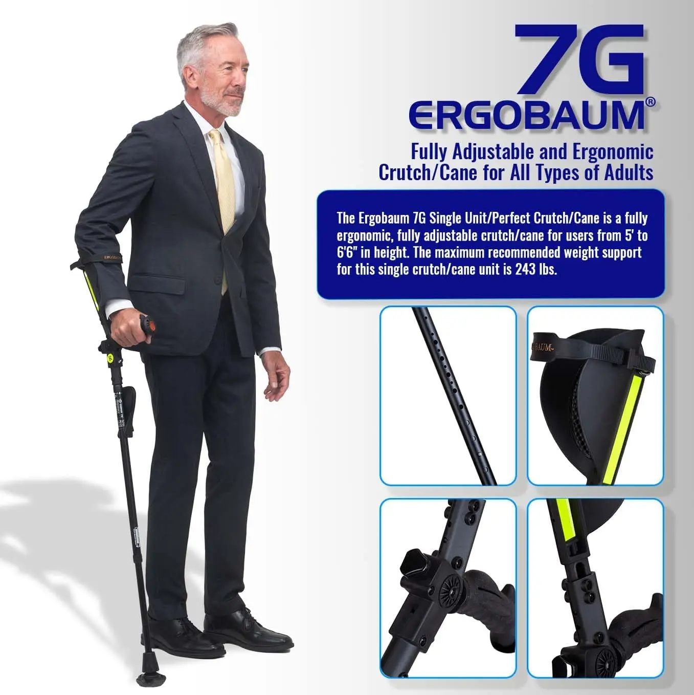 Perfect Cane Ergonomic Crutch/Cane (Single Unit) Single Unit That Acts As a Extra Balance Stron