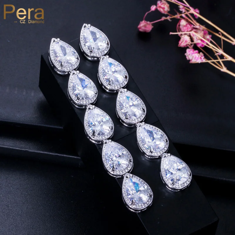 

Pera Elegant Sparkling White Cubic Zirconia Women Long Dangling Five Water Drop Earrings for Brides Party Wedding Jewelry E323