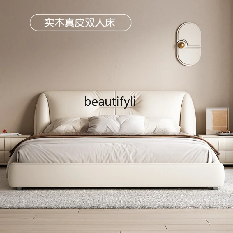 Bed Double Minimalist Modern Italian Minimalist 1.8 M Big Bed Master Bedroom High-End Elegant Leather Bed