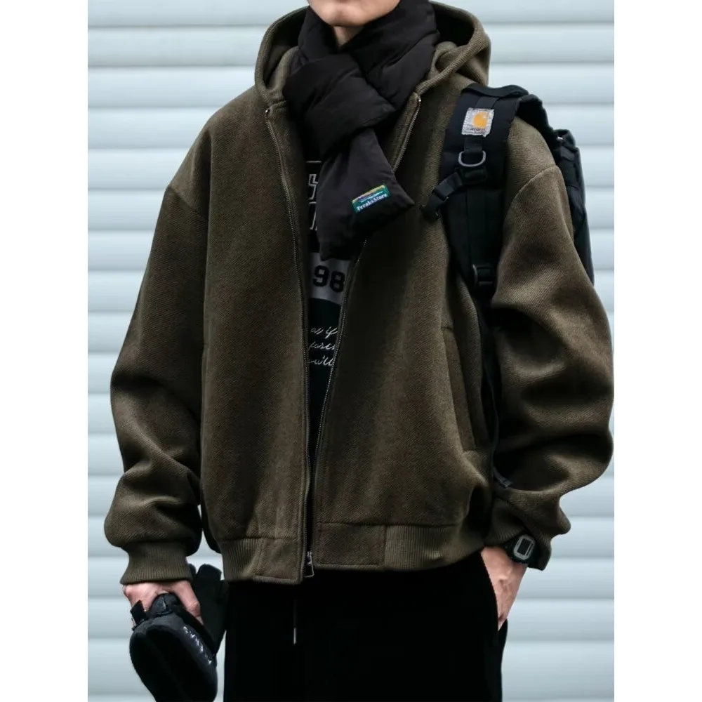 

Мужской весенне-осенний кардиган-худи в американском ретро-стиле, утепленный, с отложным воротником, спортивная куртка для пар