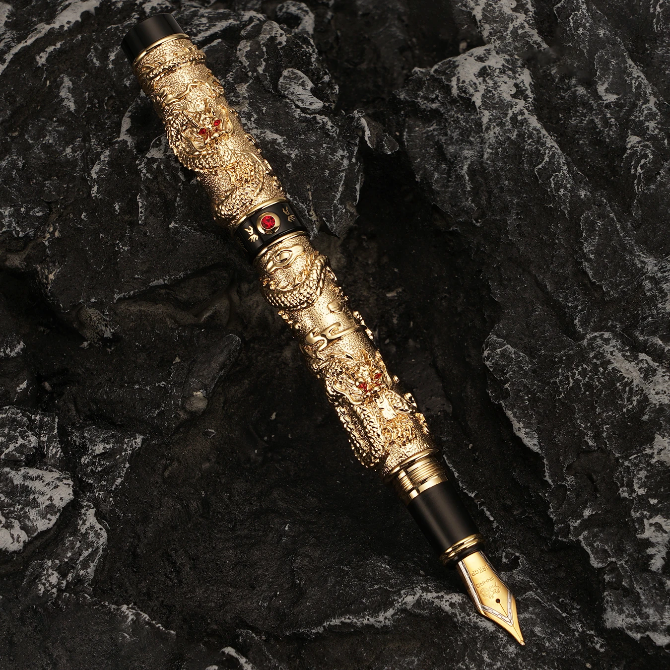 

Jinhao Metal Dragon Fountain Pen Golden Black Heavy Ink Pen Iridium EF/F/M/Bent Nib Beautiful Office Business Writing Gift Pen