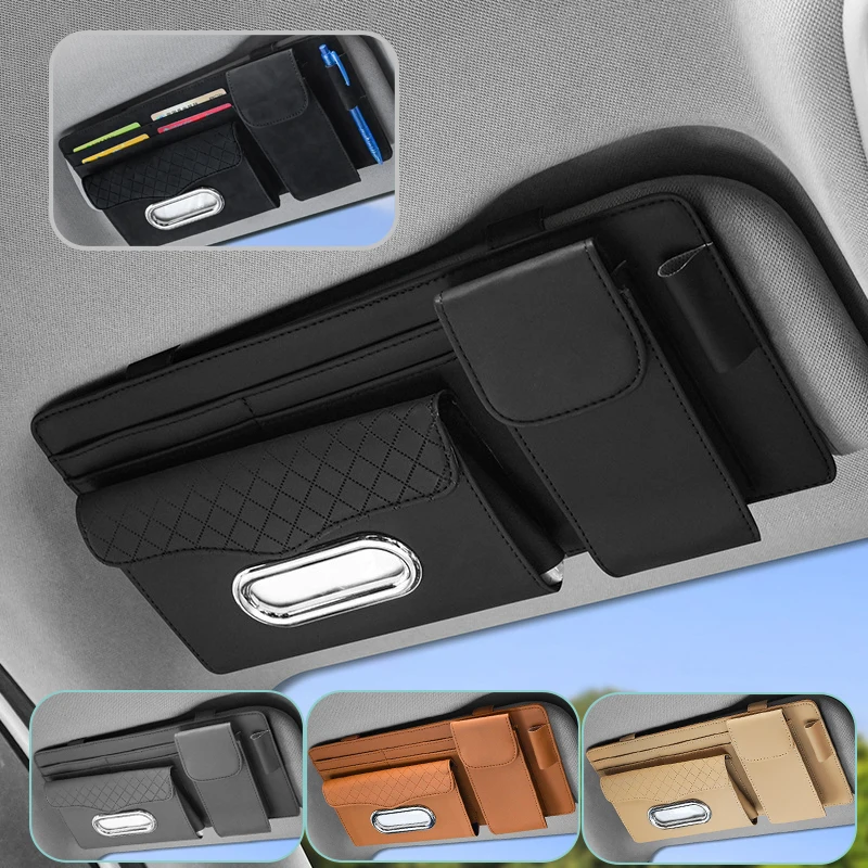 4-In-1 Sun Visor Car Glasses Clip Multi-Functional Storage Magic Paper Sunglasses Box Tissue Bag Car Interior Accessories