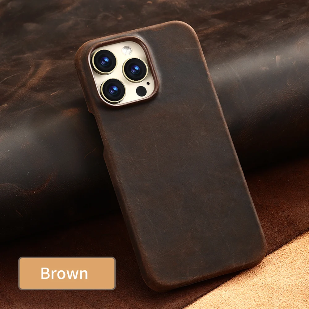 Langsidi Rindsleder Handy hülle für iPhone 16 15 13 14 Pro Max 16pro Luxus verrücktes Pferd Retro echte Pull-up Leder Rückseite