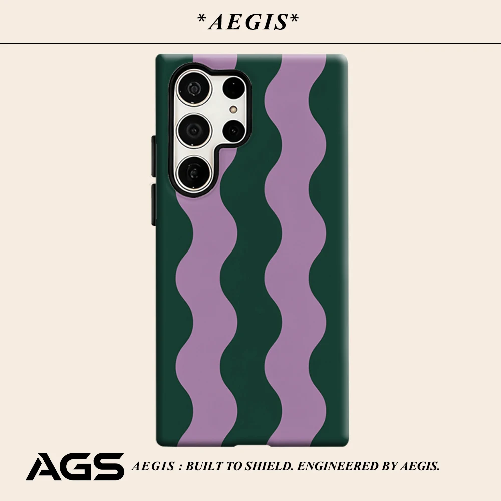 Purple-Green Wave Phone Case for Samsung Galaxy S25 Ultra S24 S23 Ultra Plus Glossy Double-layer Back Cover