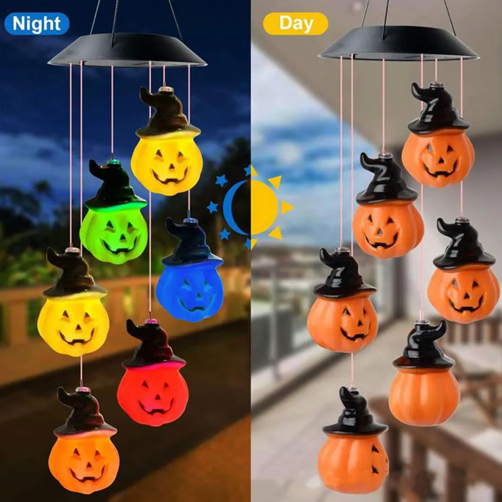 

Halloween Jack lantern Wind Chime Light Solar Powered Bell Decor Solar Energy Wind Chime Yard Garden Outdoor Pumpkin Lantern