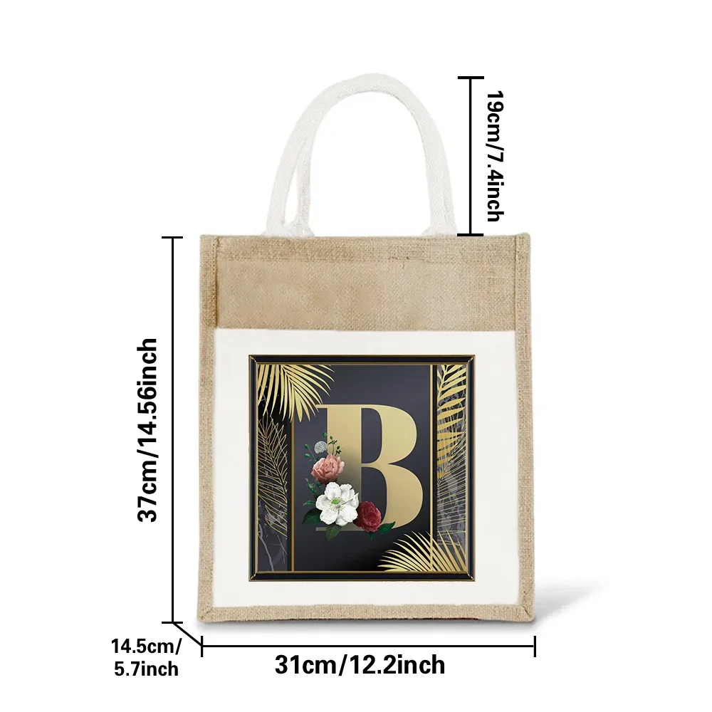 Jute Imitation Linen Bag White Shopping Bags Environmentally Friendly Golden Letter Series Printing Pattern Linen Shoulder Bag