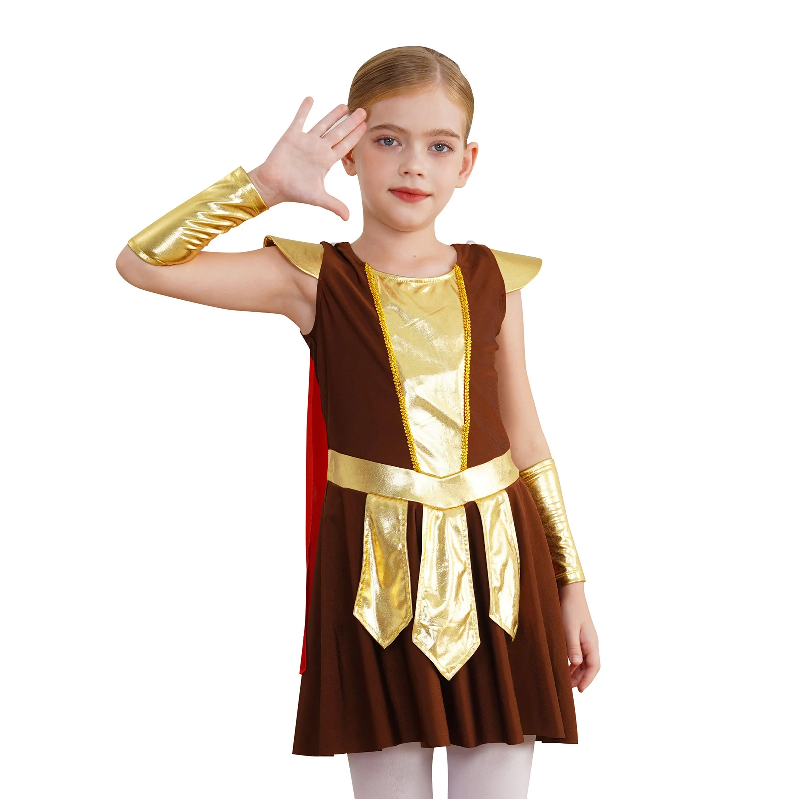 

Kids Girls Halloween Ancient Roman Warrior Costumes Medieval Soldier Gladiator Dress+Cloak for Masquerade Historical Role Play
